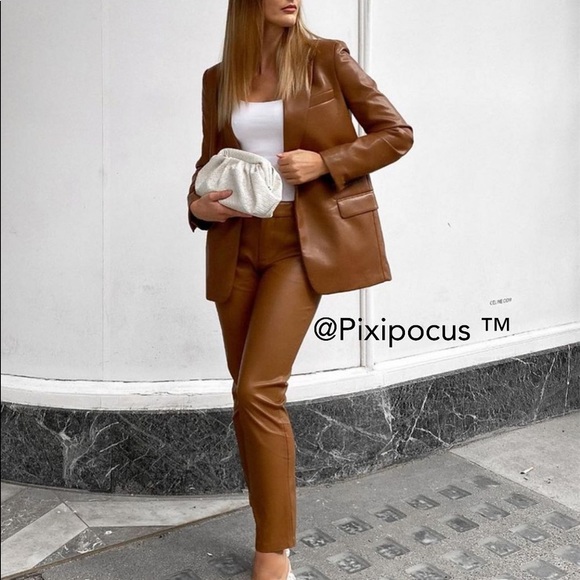 NWT ZARA FAUX LEATHER PANTS CAMEL - Picture 9 of 12
